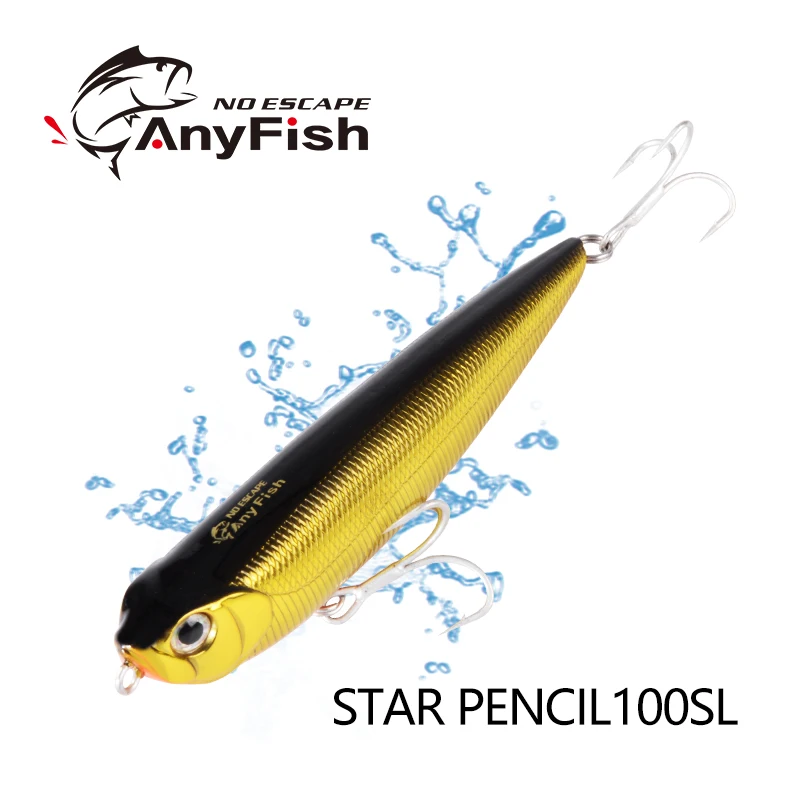

ANYFISH STAR PENCIL 100SL Fishing Lure Hard Baits 10cm 12.9g with 2 Hooks 3D eyes Floating Artificial Bait Streamlined Body