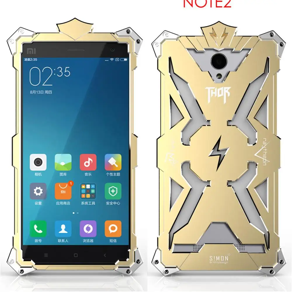 Phone Cases For Xiaomi Redmi Note 2 Original Simon Design Metal Aluminum Anti-knock Armor Thor Series Back Cover Housing Case |