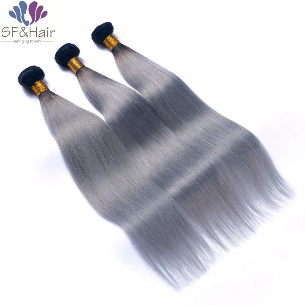 

Best Selling Peruvian Virgin Hair 3 Bundles Human Hair Extensions Two Tone Color Ombre Grey Hair Weave #1B/Gray Weave Bundles
