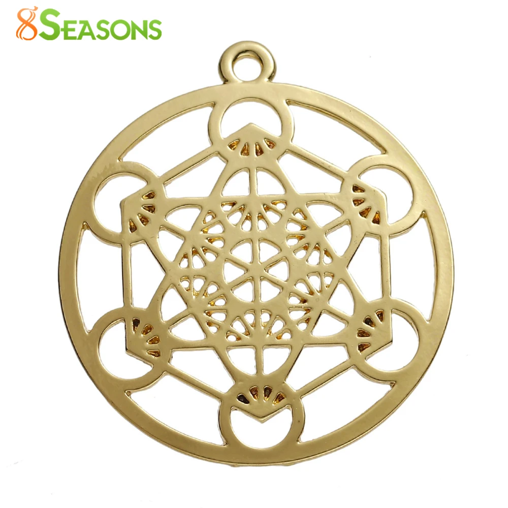 

8SEASONS Zinc Based Alloy Merkaba Meditation Pendants Round gold-color Hollow 44mm(1 6/8") x 40mm(1 5/8"), 3 PCs
