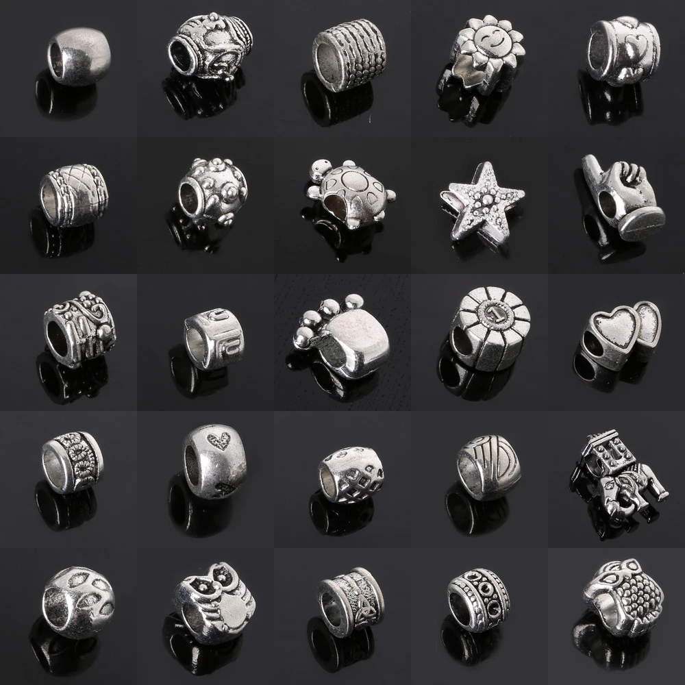 

(45 Styles)Antique Silver Big Hole Beads Spacer Beads for DIY Jewelry Making Round European Charms Bracelets Findings Beads