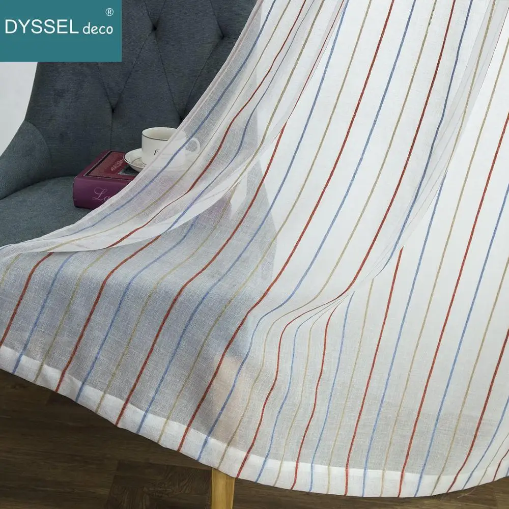 

Modern drapery white Striped Linen Home decorative Sheer window curtain rod pocket Grommet top for living room bedroom