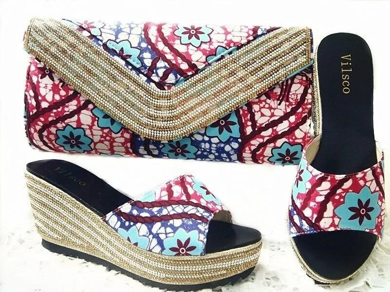 2017 Wedding Shoes and Bag High Heels Summer African Style Shoes and Bag Set Italy Shoe