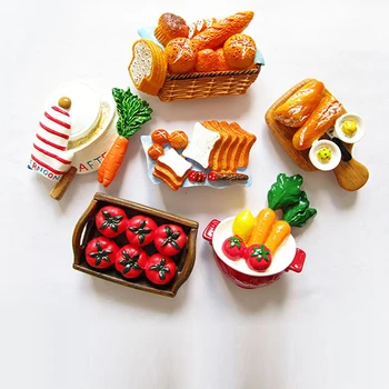

3D Resin Fridge Magnet Creative Simulation Bread Vegetable Tomato Magnetic Fridge Magnet Message Sticker Home Decor Kitchen Tool