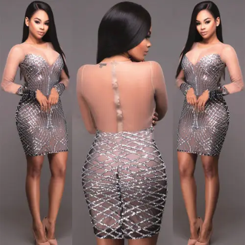 

Women's Bandage Bodycon Long Sleeve Evening Party Short Mini Dress