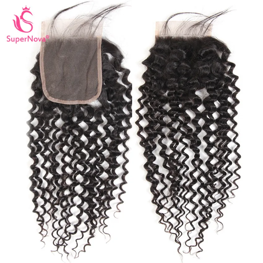Supernova Brazilian Lace Closure Kinky Curly Hair Remy Human Pre Plucked Free/Middle/Three Part 4x4 inch Swiss | Шиньоны и парики