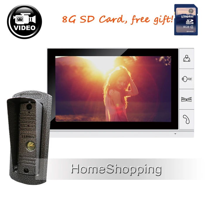 

FREE SHIPPING New 9" Record Monitor Video Door phone Intercom + 1 White Screen + Outdoor Camera + 8G SD card IN STOCK Wholesale