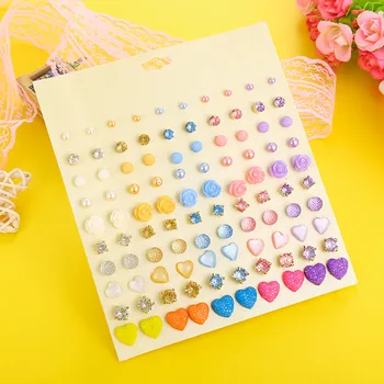 

50 pairs/set Resin Flowers Stud Earrings Set 2019 New Rhinestone Imitation Pearl Heart Shape Earrings for Women Wedding Gift