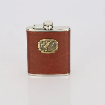 

8 oz Food Grade Stainless Steel Hip Flask drinkware Scorpion brown leather Alcohol Liquor Whiskey Bottle gifts