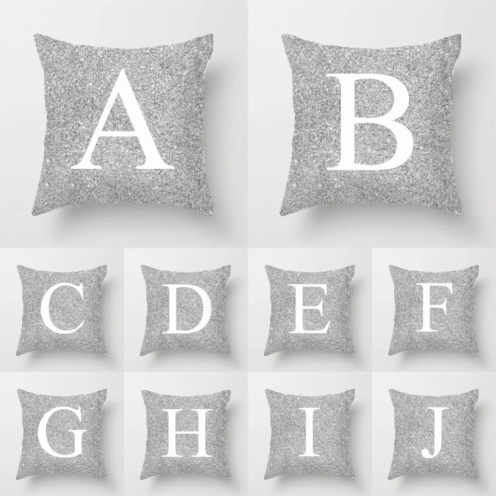 

45x45cm sliver Metal Letter super soft polyester Peach Skin pillowcases decorative pillows Sofa Cushion Cover Home Decoration