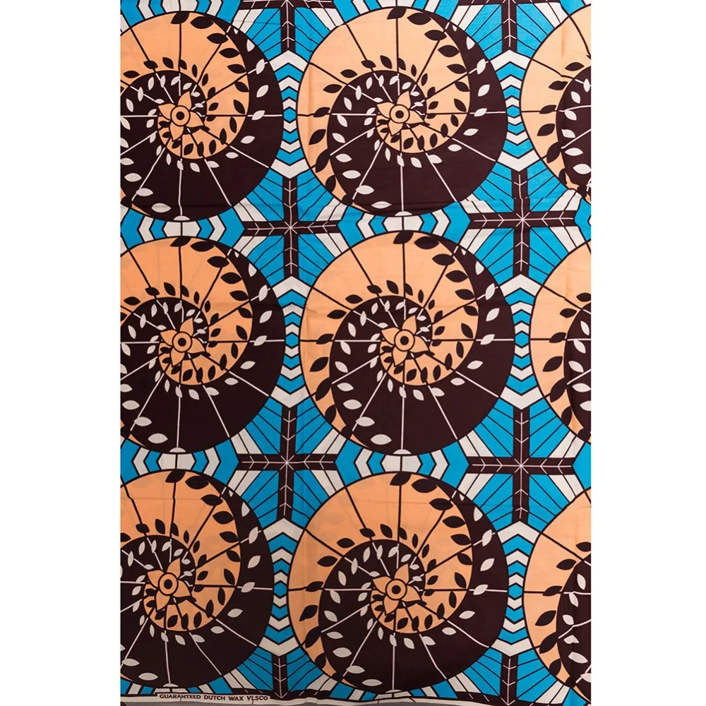 "African Print Material Real Wax Blue Yellow White Geometric Shape