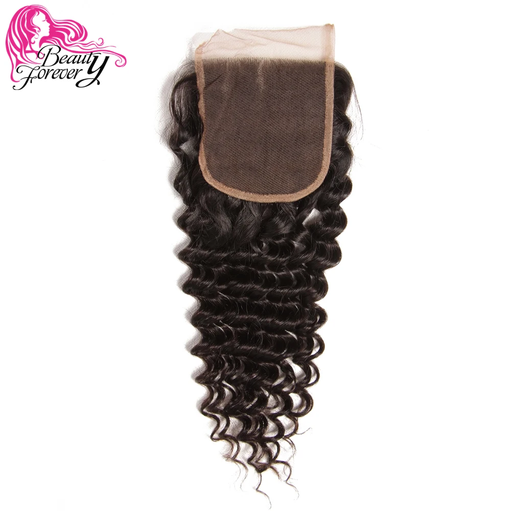 

Beauty Forever Brazilian Deep Wave Lace Closure Hair Free Part 4*4 100% Remy Hair Extensions 10-20 inch Free Shipping