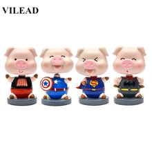 Vilead 4.7 ''Lucu Kapten Pig Figurine Leher Musim Semi Shakeable Kepala Kartun Superman Kelelawar Laba-laba Babi Model untuk Mobil Rumah dekorasi(China)