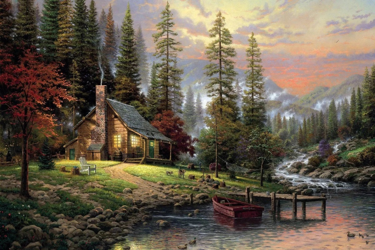 

canvas fabric poster custom print (frame available) Chalet painting PYS21 for wall decor room decor home decoration