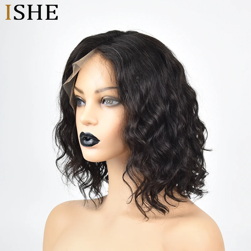 13x6 Front Lace Human Hair Short Bob Wavy Wigs Pre Plucked Black Remy Brazilian Baby Hair Glueless Lace Frontal Wig For Women