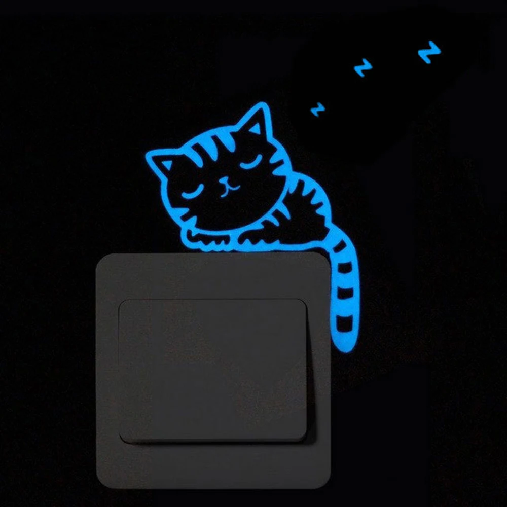 Мультяшная светящаяся наклейка светится в темноте наклейка на стену s домашний декор Детская комната декоративная наклейка на стену кошка фея Луна Звезда - Color: show as photo