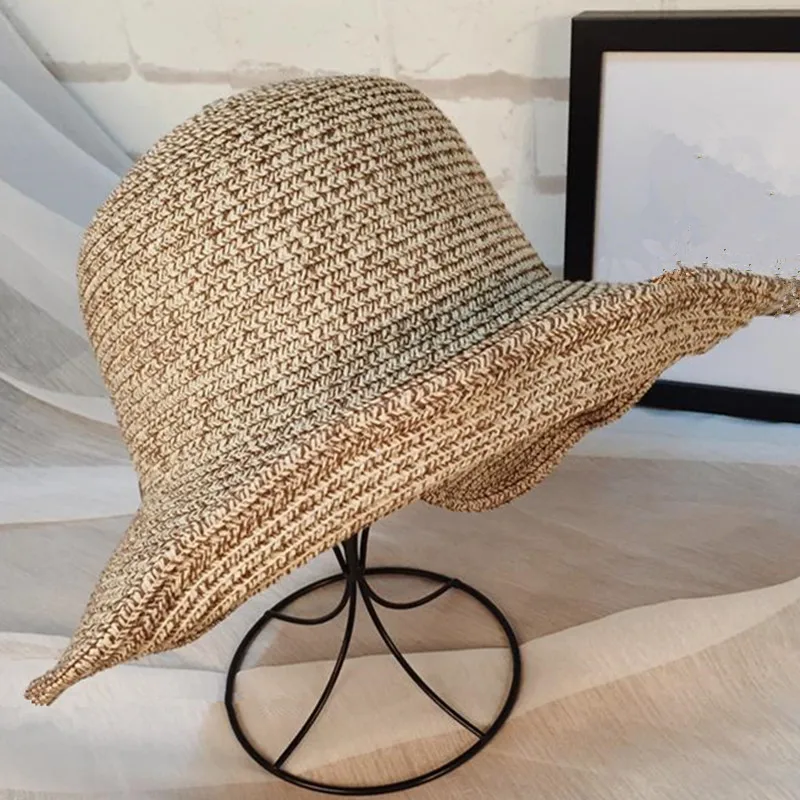 BomHCS для женщин и девочек, складной широкополый, свернутый крючком соломенная шляпа, пляжный солнцезащитный козырек для отдыха, путешествия 17F-39MZ24