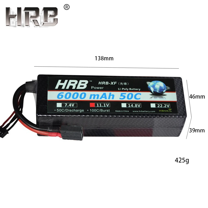 2 шт аккумулятор hrb lipo 3S 11,1 V 6000mAh 50C XT60 RC части T Deans EC5 разъемы Жесткий Чехол для Traxxas Trx4 автомобили грузовик лодка 1/10