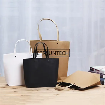 

100pcs/lot Large Size Present Box For Pajamas Clothes Books Packaging Handle Paper Box Bags Kraft Paper Gift Bag With Handles
