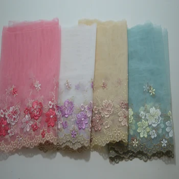 

somelace 19CM(2yds/lot)brown~blue~pink~white gauze floral Hight quality embroidery fabrics embroidery lace trim18081105