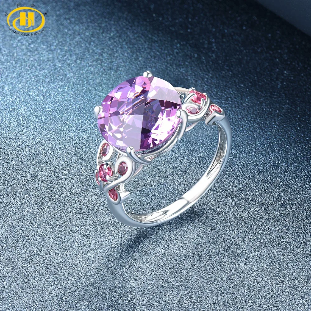 

Hutang Engagement Ring Natural 5.5ct Amethyst Rhodolite Garnet Solid 925 Sterling Silver Fine Fashion Gemstone Wedding Jewelry