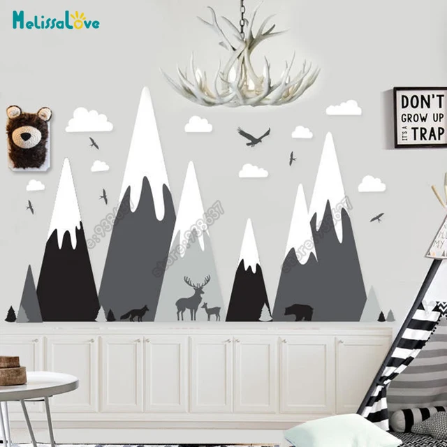 Baby Room Decal Adventure Theme Huge Mountain Cloud Bird Deer Baby Room Decal Adventure Theme Huge Mountain Cloud Bird Deer Wolf Bear Nursery Removable