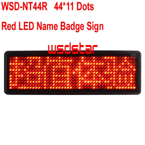 

WSD-NT44R Red led name badges led name tag programmable moving led message display led Business card Luminous badges