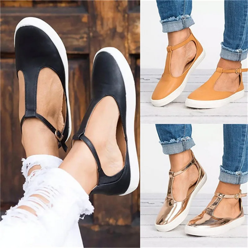 Oeak/Летняя женская обувь; однотонные лоферы в винтажном стиле; повседневная обувь на плоской платформе с круглым носком и пряжкой на ремешке; женские тонкие туфли