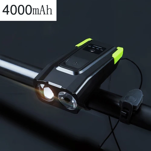 Встроенный велосипедный передний светильник 4000 мА · ч, Интеллектуальный светильник-вспышка для велосипеда, аксессуары с динамиком, зарядка через usb, велосипедный светодиодный светильник - Цвет: Зеленый