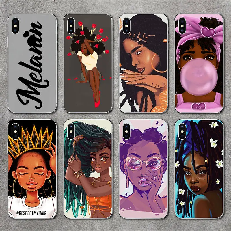 

Ranipobo Black Girl DIY Printing Case For iPhone 6 6S 8 Plus XR XS Max Cool Cute Girl Back Cover For iphone 7 7 Plus Soft Cases
