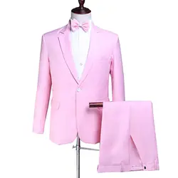 Мужской костюм весна и осень Новый горячий розовый мужской костюм из двух частей костюм (куртка + брюки) мужской тонкий моды формальный