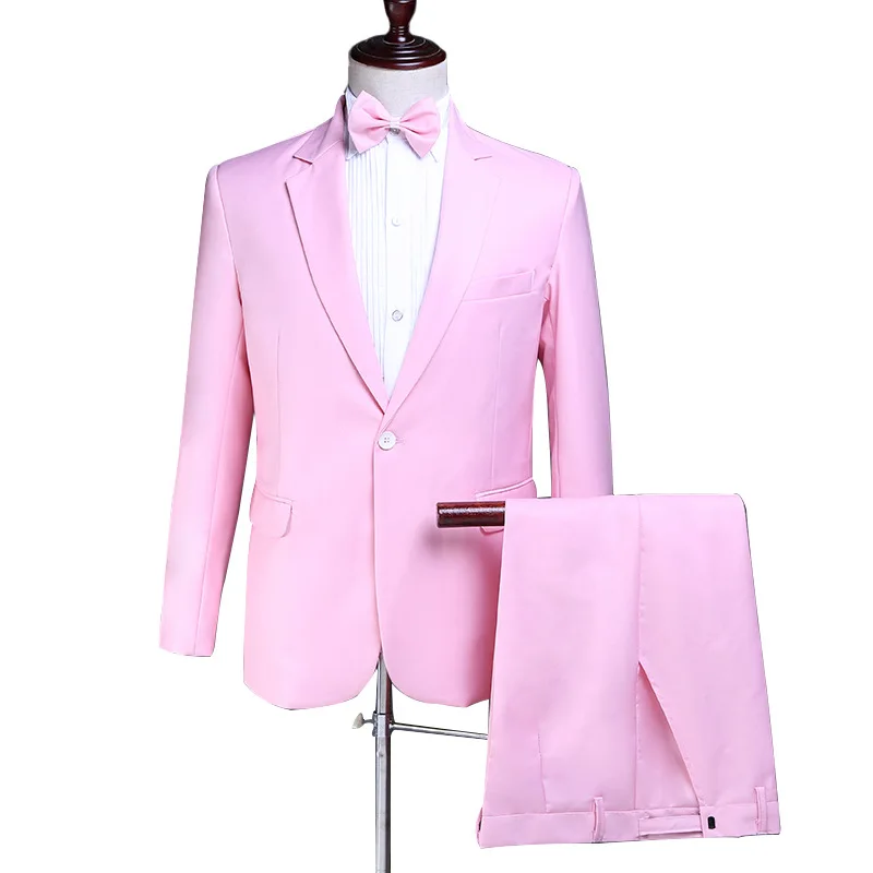 

Men's suit spring and autumn new hot pink men's suit two-piece suit (jacket + pants) men's slim fashion formal banquet dress