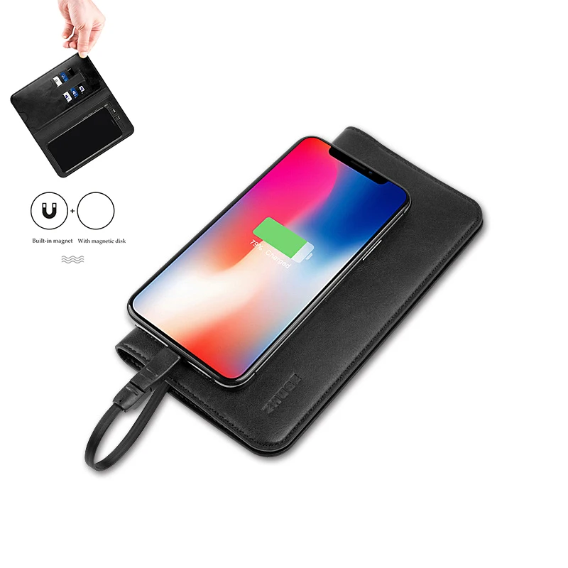 

Capacity 6800MAh Smart Wallet Men Women Long Vintage with USB for Charging Wallet Adapt for Ipone Android Magnetic Absorption