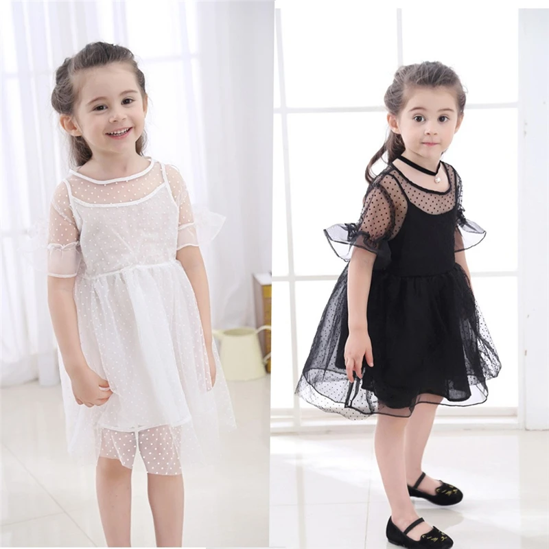 2019 Princess Elegant Dress For Girl Wedding Children Infant Kid Girls Solid Dot Net Yarn Casual Princess Dress Clothes V3$ (1)