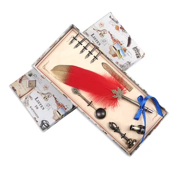

European Style Dip Water Feather Pen Gift Set Vintage Multicolor Feather Fountain Pen Creative Birthday Present Signature Pen