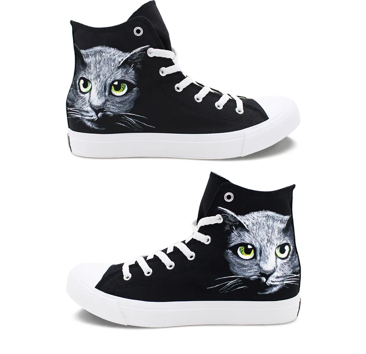 Wen Fire Custom Hand Painted Shoes Pet Gray Cat Women Men Canvas Adults Sneakers Wen Fire Custom Hand Painted Shoes Pet Gray Cat Women Men Canvas Adults Sneakers
