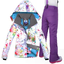 Женский лыжный костюм, уплотненный, теплый, зимний, водонепроницаемый, для катания на лыжах, сноуборде, куртка+ штаны, уличная спортивная одежда, для кемпинга, верховой езды, костюм
