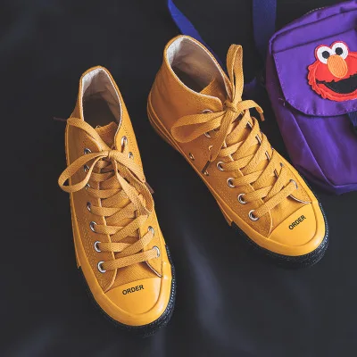 Женские кроссовки; парусиновая обувь из Вулканизированной Ткани; Новинка года; сезон весна-осень; женские стильные ботинки; модные высокие ботинки со шнуровкой на плоской подошве; цвет красный, желтый - Цвет: Цвет: желтый