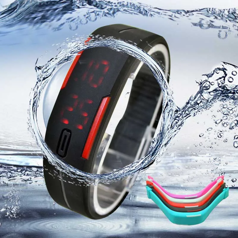 Фото Ультратонкие мужские спортивные силиконовые цифровые светодиодные часы с
