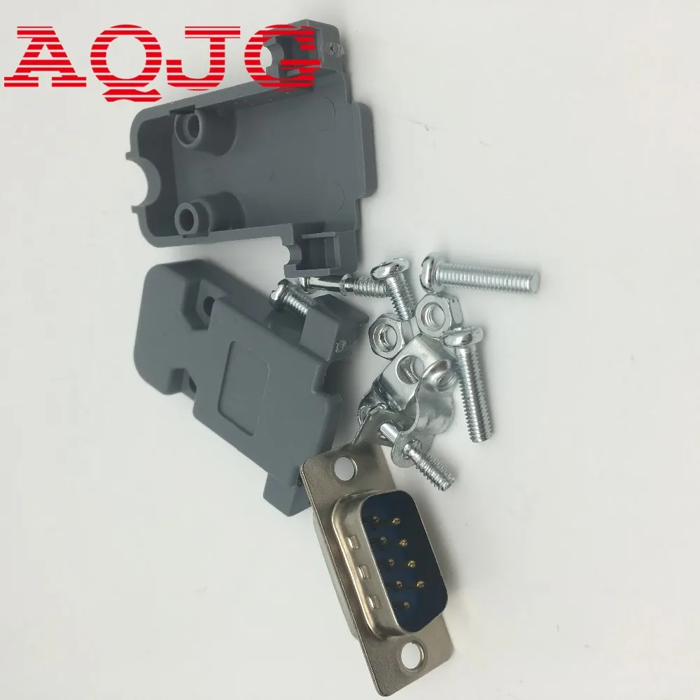 

10 Set RS232 serial port connector DB9 male socket Plug connector 9 Pin copper RS232 COM adapter with Plastic Case DIY AQJG