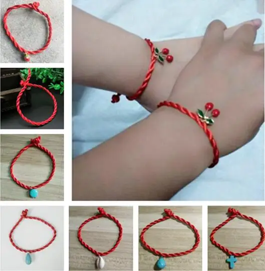 

Fashion simple red rope bracelet lucky rope Strawberry Cherry Cross Pendant bracelet handmade rope couple gift 1 piece