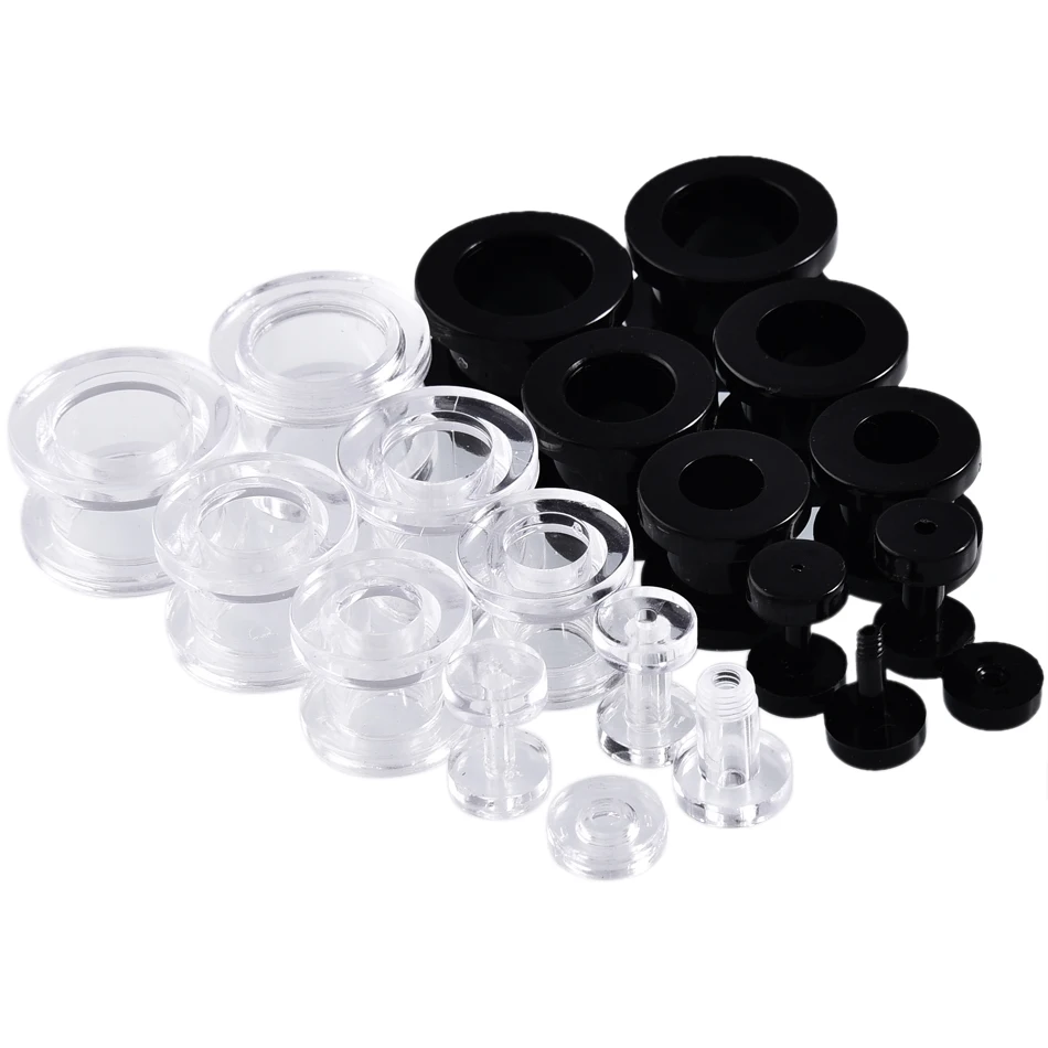 2pcs Acrylic Ear Plugs and Tunnels for Ear Dilations Screw Fit Black Expanders Stretcher Piercing Gauges Punk Body Jewelry piercing jewelry,ear piercing jewelry,body piercing jewelry,body jewelry