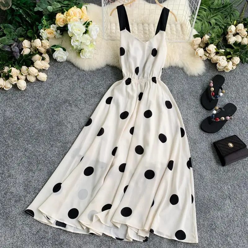 

Summer Women Dresses 2019 Sexy Ladies V-neck Backless Spaghetti Strap Dots Printing Dress Elegant Female A-line Party Club Dress