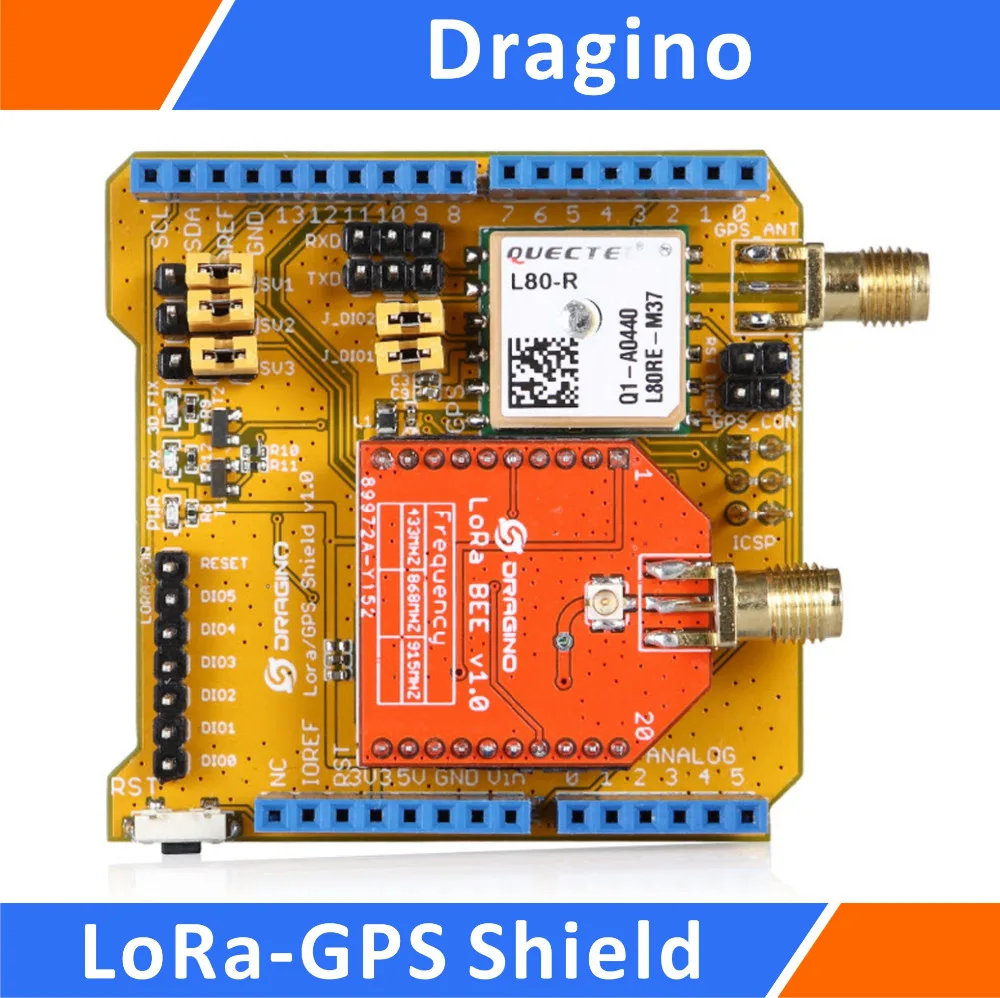 Dragino Lora-GPS Shield Long Range Transceiver and GPS Expansion Board Compatible for Arduino 915MHz Dragino Lora-GPS Shield Long Range Transceiver and GPS Expansion Board Compatible for Arduino 915MHz