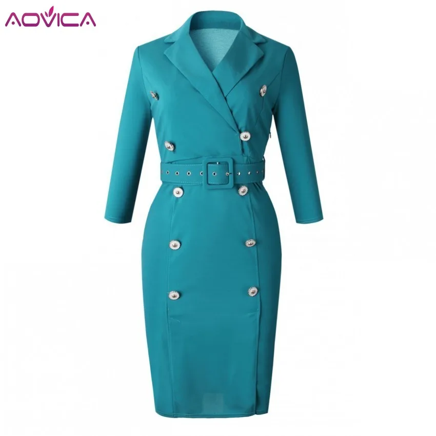 

Women High Quality Runway Office Dresses 2019 High Waist Button Split Vintage Dress Elegant Bodycon Work Business Ladies Dresses