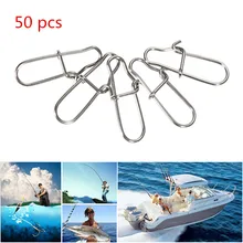 50pcs/lot High Quality Stainless Steel Hook Lock Snap Swivel Solid Rings Safety Snaps Fishing Hooks Connector