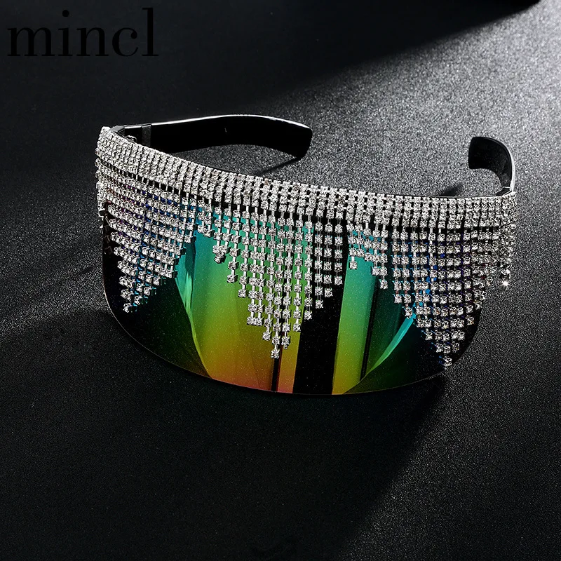 MINCL/ супер большой футуристический негабаритный щит козырек Солнцезащитные очки с плоским верхом зеркальные моно линзы винтажные женские мужские брендовые дизайнерские NX