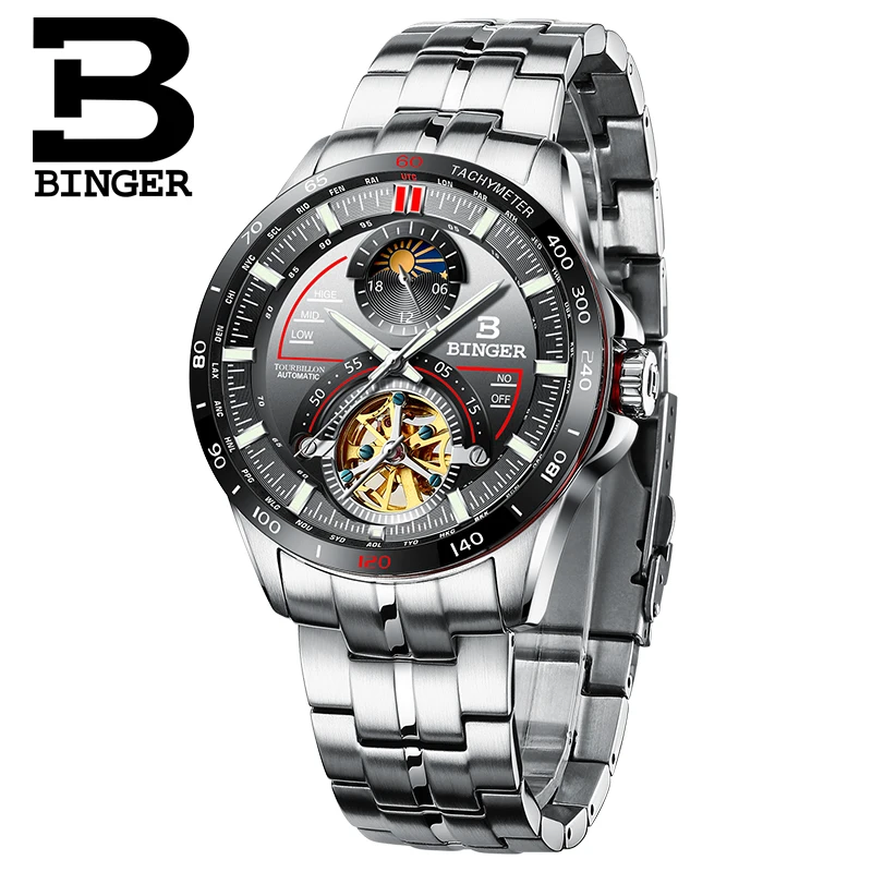 Швейцарские мужские часы BINGER, люксовый бренд, мужские часы с турбийоном, автоматические механические наручные часы, сапфир, reloj hombre B-MS10001