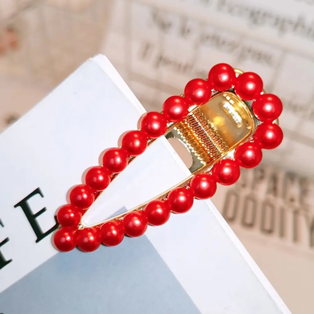 Korea Ins Festive Red Pearl Hairpin New Year Love Heart Folder Clip Bangs Waterdrop Net Red 5