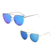 2017 New Hot Sale Sunglasses Brand Designer Fashion Twin-Beams Classic Women Metal Frame Mirror Sunglasses Cat Eye Sunglasses